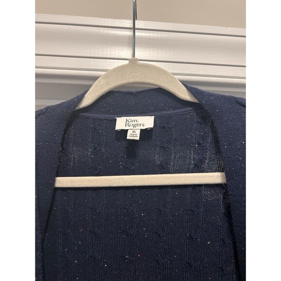 Kim Rogers Navy Blue Speckled Long Open Front Cable Knit Cardigan Women Size XL - Picture 3 of 5